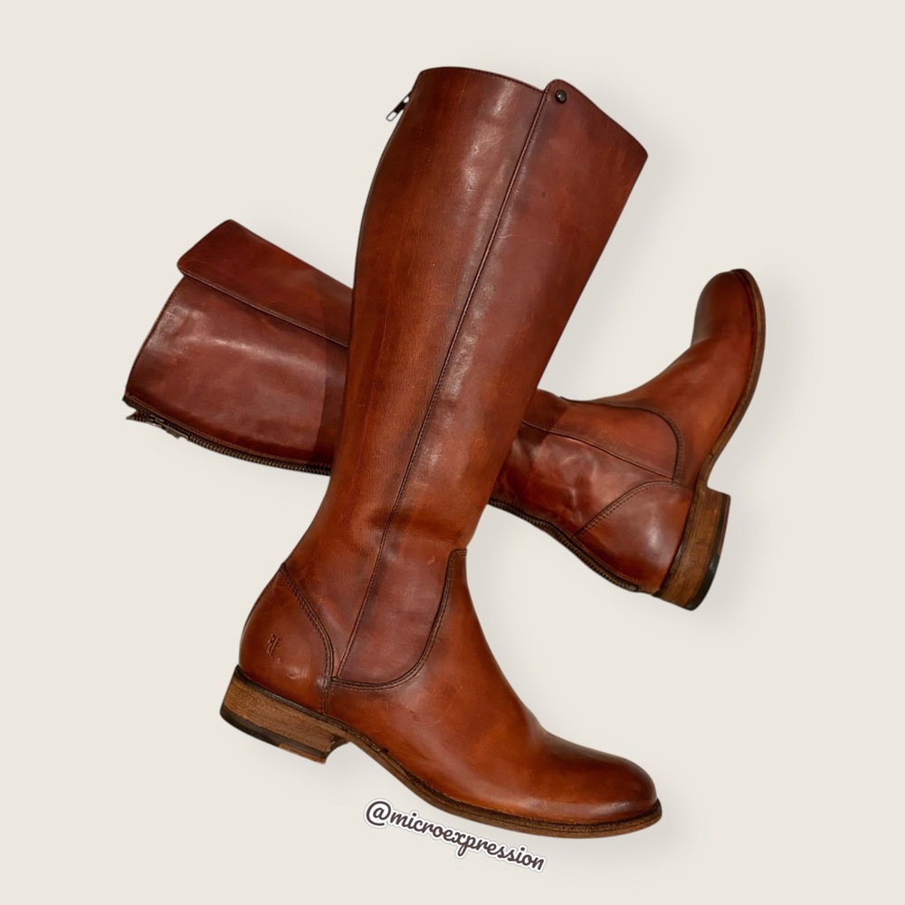 Frye Melissa Stud Brown Leather Back Zip Equestrian Riding Tall Knee High Boot - Picture 12 of 13